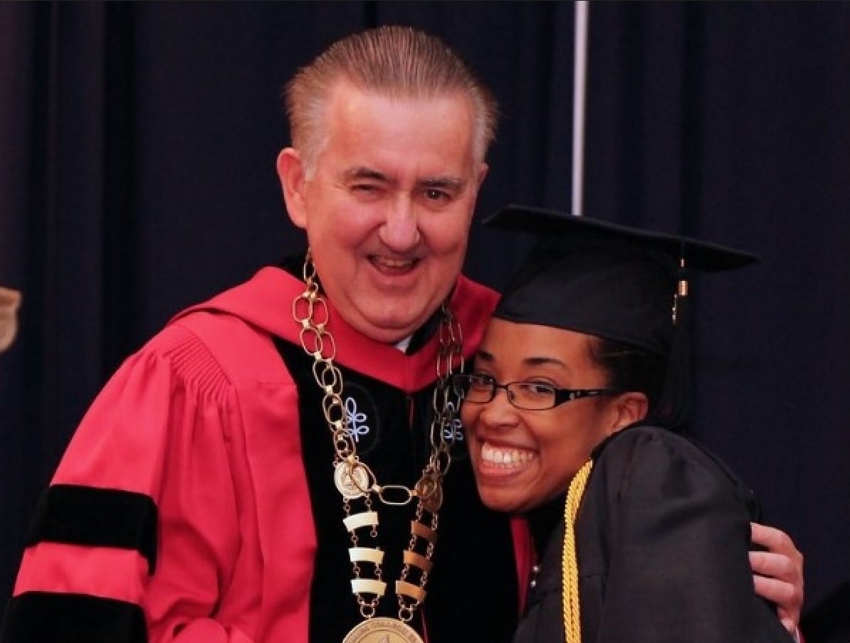 Adrienne-Paul-and-President-Hagerty at graduation ceremony