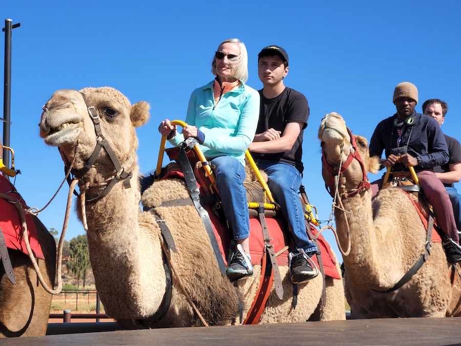 Beacon students on camels for travel abroad trip