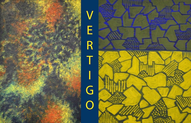 A collage of works by Beacon College senior Diana-Marie Haddad featured in her campus exhibit, “Vertigo.”