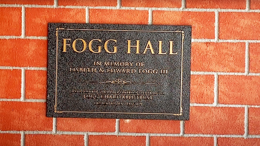 Fogg Hall naming plaque for scholarship gift