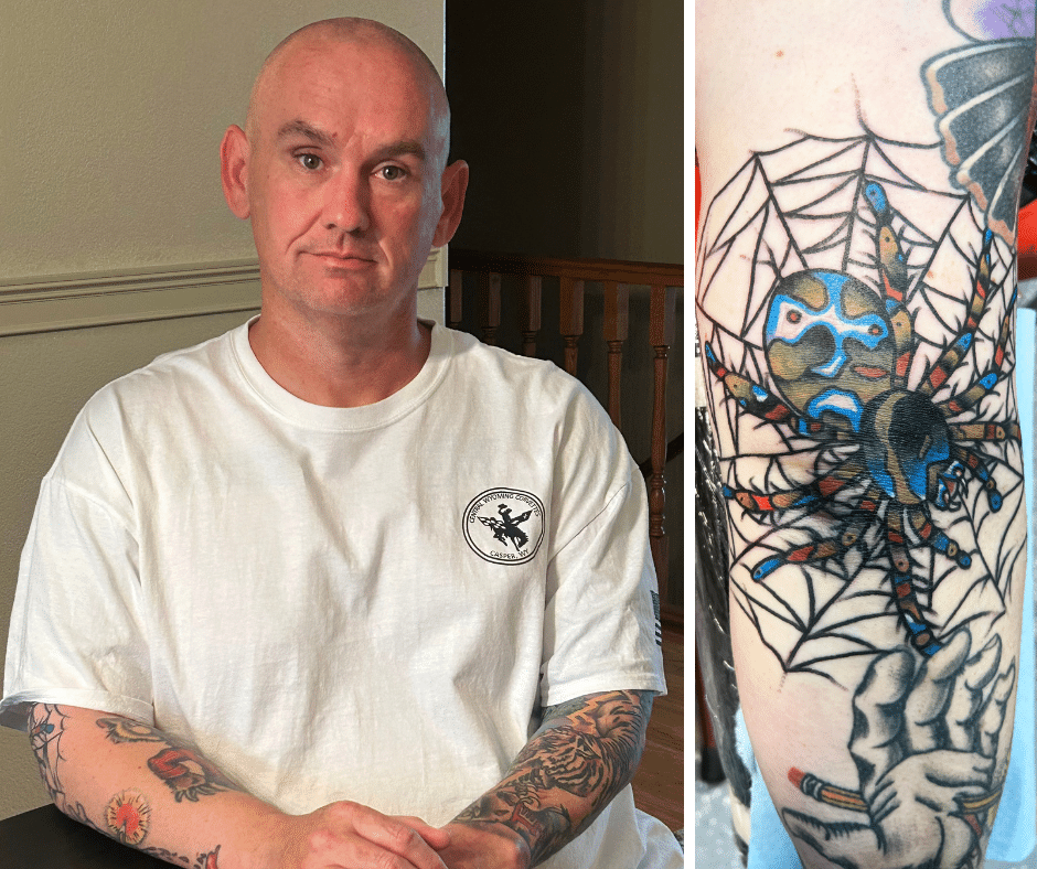Alum Steve Adams with spider tattoo on arm